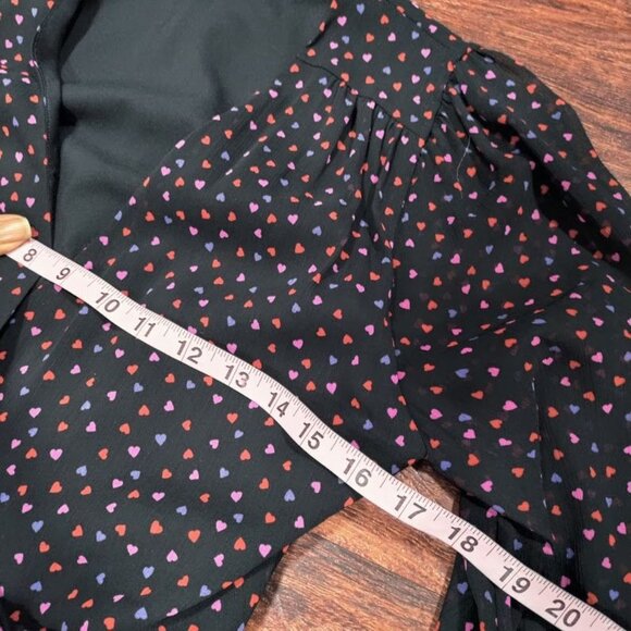 Banana Republic Wedding Guest Heart Twee Y2K Valentine Mini Wrap Dress Black 2 - Picture 12 of 12